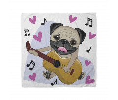 Müzik Bandana Gitar Çalan Pug Köpek Kalp Nota Beyaz Fon