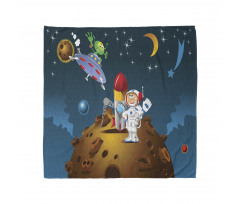 Uzay Bandana Birbirlerine Selam Veren Uzaylı ve Astronot