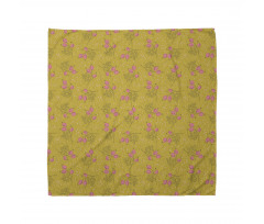 Floral Bandana Sarı Fon Üzerinde Pembe Kuşburnu Desenli