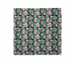 Floral Bandana Pembe Hibiskus Çiçeği Desenli Yeşil Yaprak