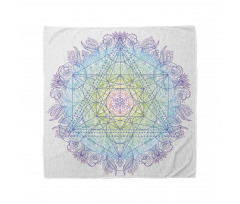 Otantik Bandana Geometrik Mandala Çiçeği Desenli Beyaz