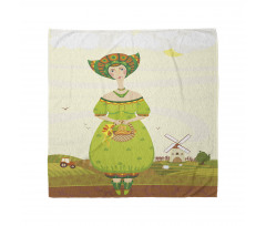 Girl and Kitten in Farm Bandana