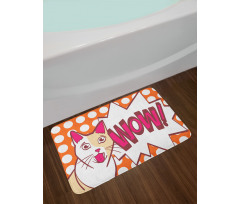 Comic Cat with Wow Lettering Bath Mat