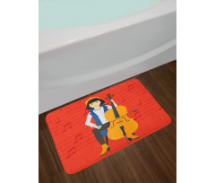 Cartoon Woman Playing Music Bath Mat