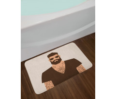 Tattooed Hipster Cartoon Bath Mat