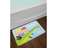 Boy Girl Sitting on Dragon Bath Mat