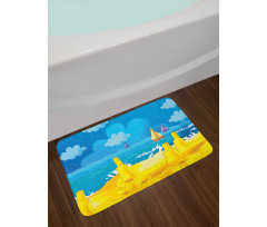 Vibrant Seaside Cartoon Scene Bath Mat