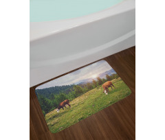 Cows Grazing in Meadow Bath Mat