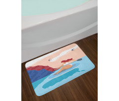 Girl on Surfboard Seascape Bath Mat