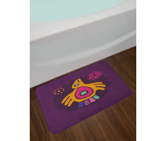 Symbolic Bird and Stamp Art Bath Mat