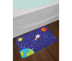 Starry Rocket Planets Bath Mat