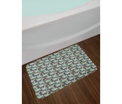 Abstract Flowers and Leaves Bath Mat