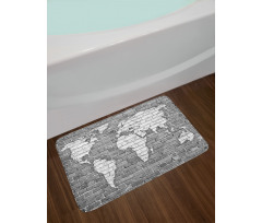 World Map on Old Brick Bath Mat