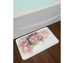 Watercolor Romantic Flowers Bath Mat