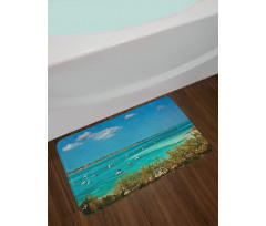 Anchored Boats in Sea Bath Mat