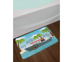 Cartoon Boat Palms Bath Mat