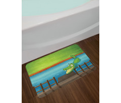 Cartoon Style River Scene Bath Mat