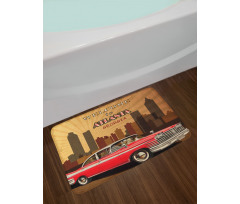 Retro Car and City Skyline Bath Mat