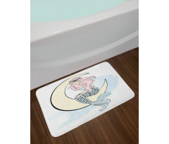 Mermaid Girl on Crescent Bath Mat