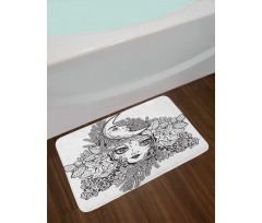 Girl Crescent Sketch Art Bath Mat