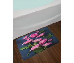 Roses Leaves on Branches Bath Mat