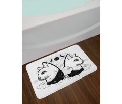 Cats with Moon Clouds Stars Bath Mat