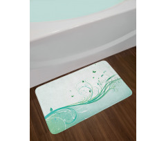 Curvy Lines Wave Flowers Bath Mat