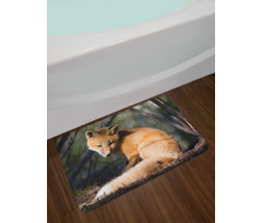 Young Coyote in Forest Sunrays Bath Mat