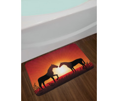 Horses Silhouette on Sunset Bath Mat