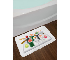 Various Flavored Sushi Plate Bath Mat