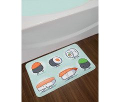 Funny Happy Sushi Characters Bath Mat