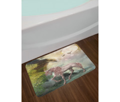 Fantasy Leaves Birds Bath Mat