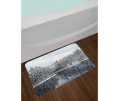 Trees in Cold Day Lake Bath Mat