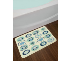 Flowers Apples in Circles Bath Mat