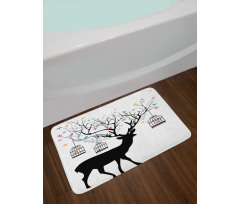 Deer Colorful Birds Bath Mat