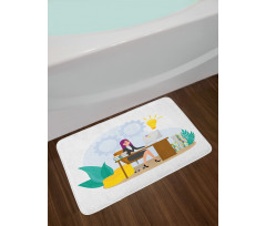 Woman Sitting at the Desk Bath Mat