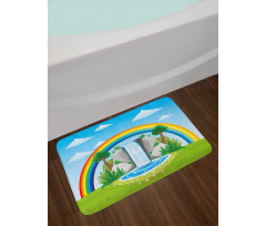 Waterfall and Rainbow Cartoon Bath Mat