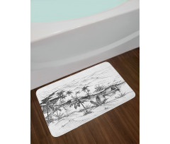 Pencil Drawn River Scenery Bath Mat