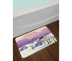 Graphical Village Scene Bath Mat