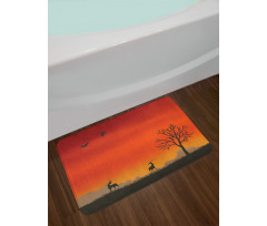 Tree and Animals Landscape Bath Mat