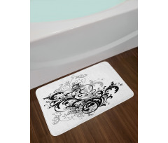 Monochrome Abstract Leaves Bath Mat