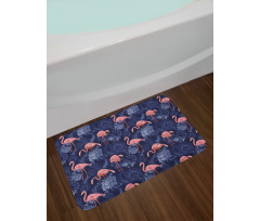 Exotic Floral Flamingos Bath Mat