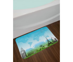 Famous Landmarks Mapping Bath Mat