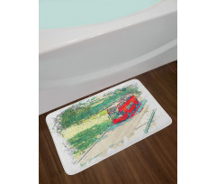 Tourist Bus Watercolor Art Bath Mat