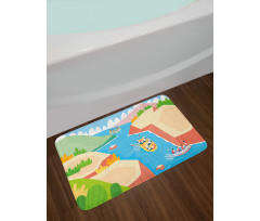 Rafting on River Cartoon Bath Mat