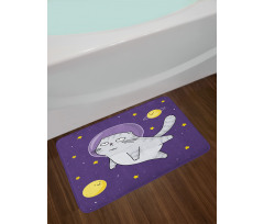 Cat Astronaut Cartoon Bath Mat