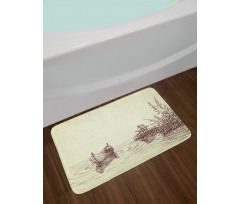 Pencil Drawn Lake and Boat Bath Mat