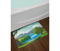 Cartoon Style Lake Waterfall Bath Mat