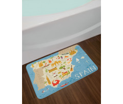 Spain Mapping Calligraphy Bath Mat