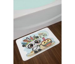 Panda Owl Bird in Feathers Bath Mat